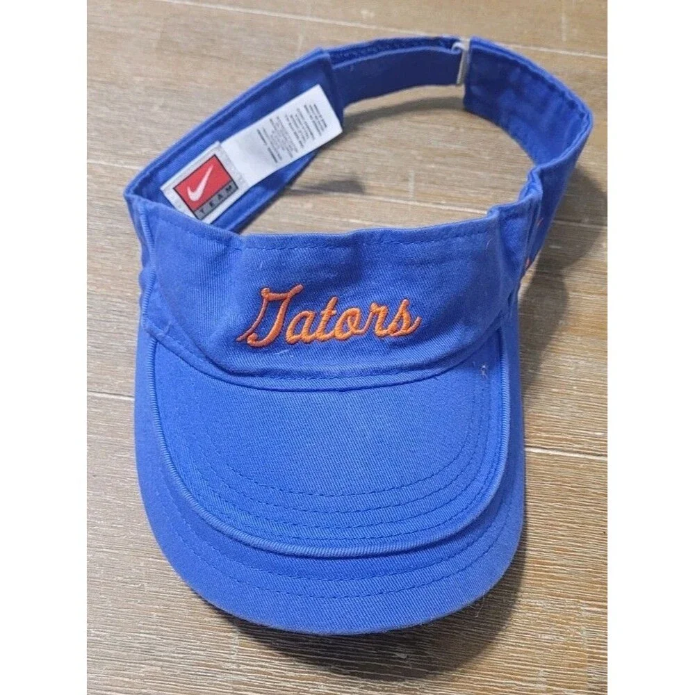 Vintage NIKE Team FLORIDA GATORS WOMENS VISOR Blue Cap Hat Cursive Golf Tennis